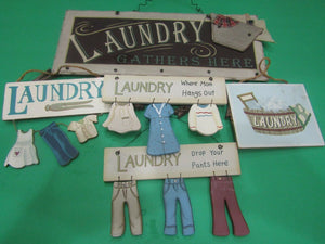 5 PC Laundry Room Sign/ Laundry Plaque/  Wood Sign - Laundromat Decorations